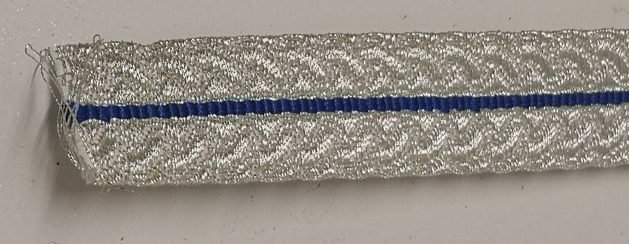 Silver Mylar Lace with Royal Blue Centre Stripe 19mm for Sword Slings