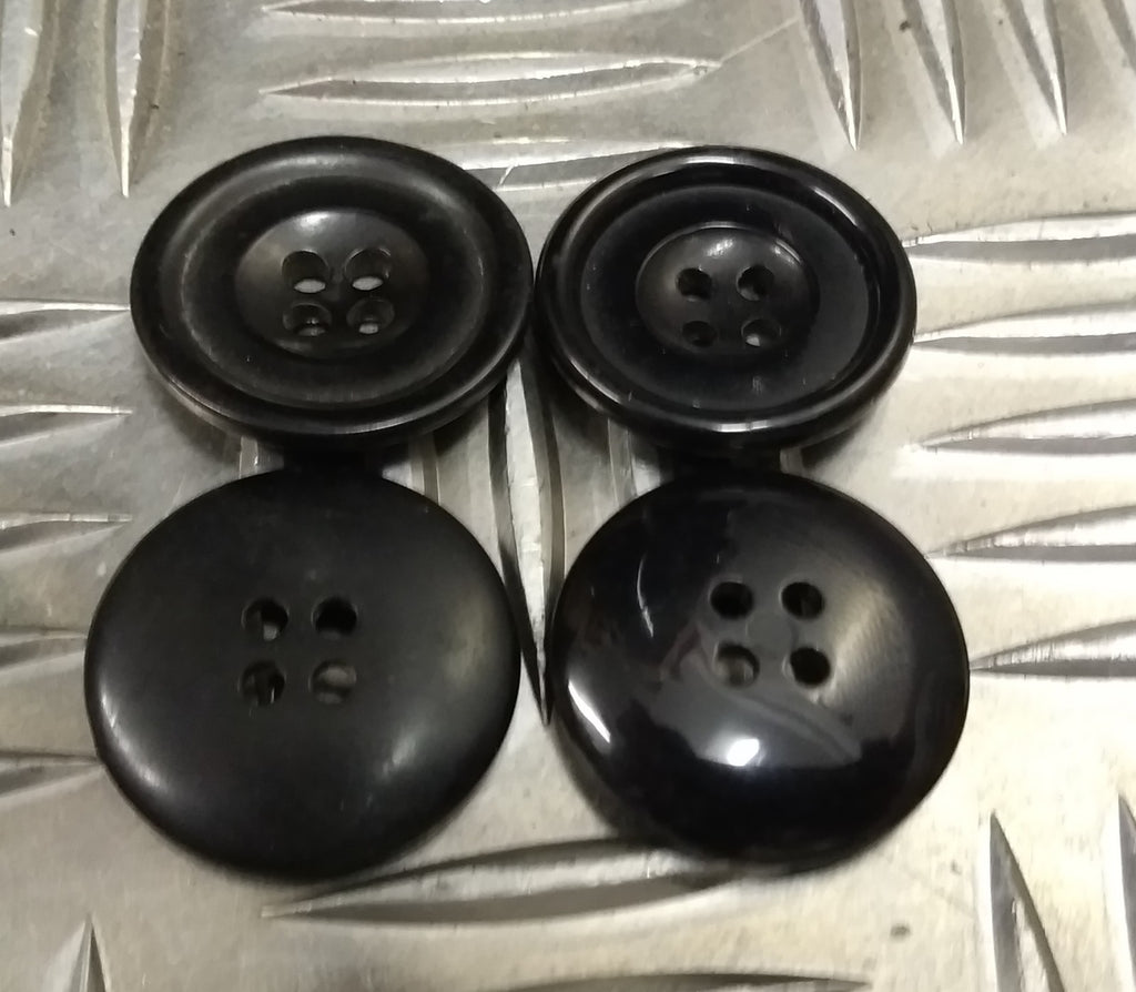 Vintage Issue 4 Hole Plastic Coat Buttons Black 26mm