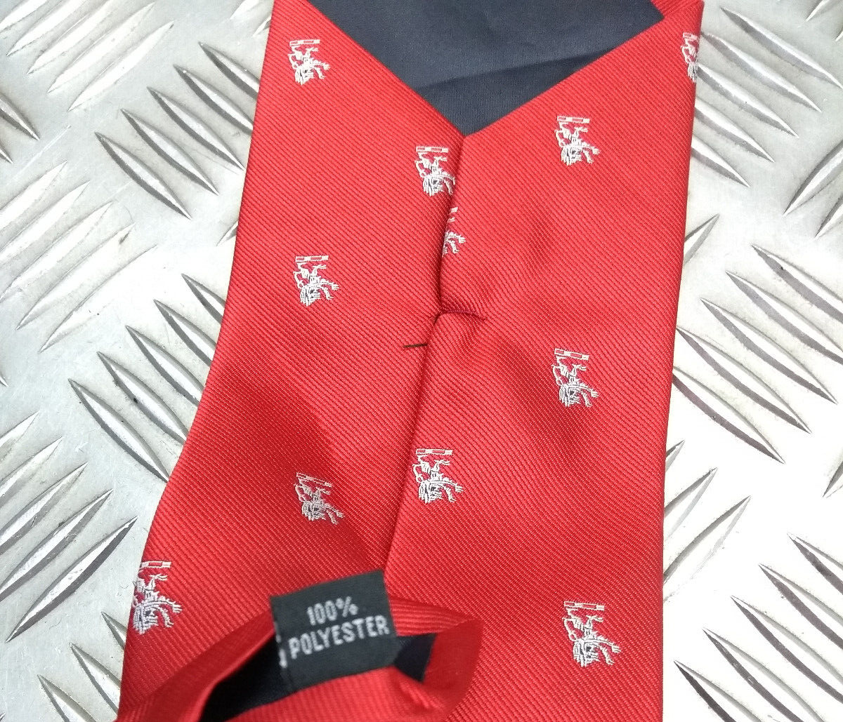 Red Clip On Tie with Grey Lion Insignia Genuine British - NEW
