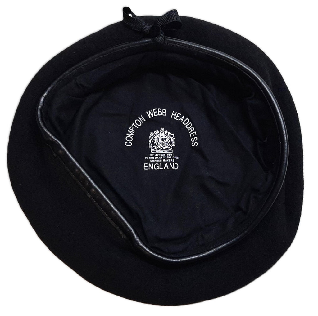 British Beret Compton Webb England Black Lined Wool Leather Edge Asst