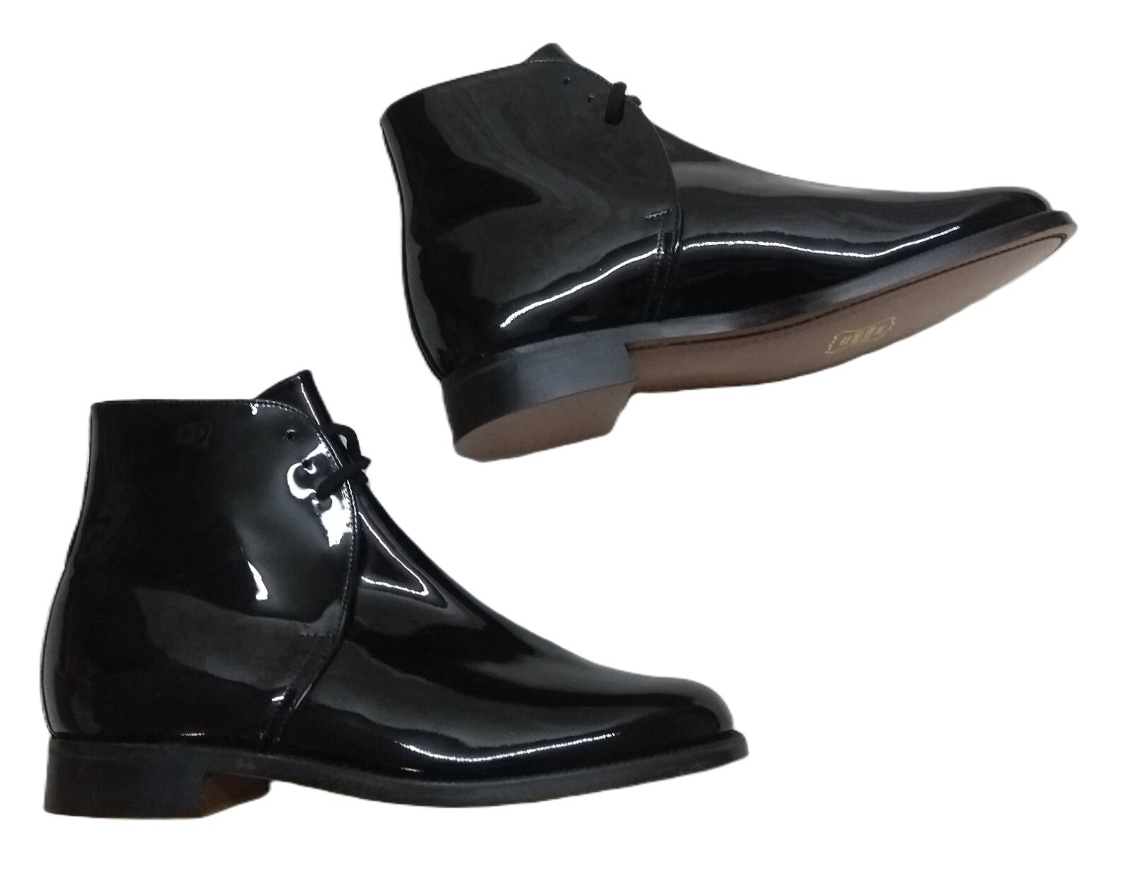 Sanders George Boots Officers Black Patent No Spur Box Housing Size 6