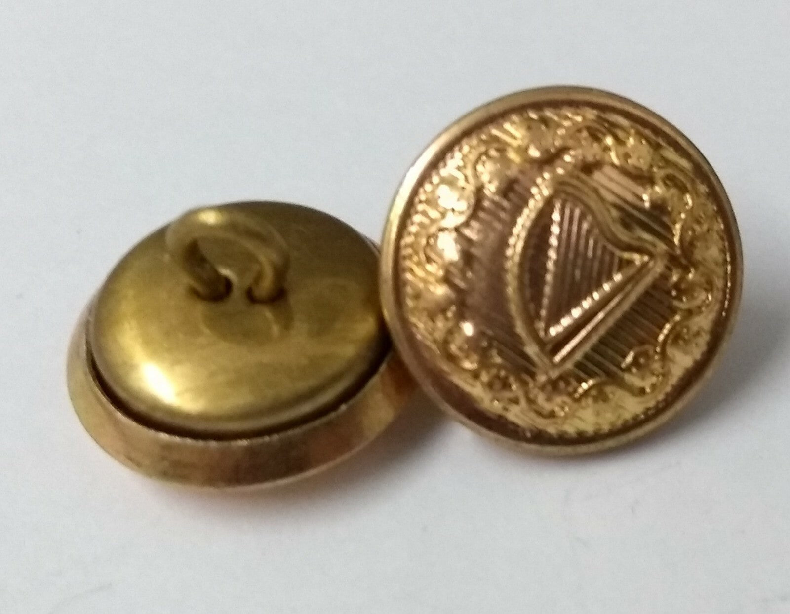 Vintage Irish Harp Shank Buttons x 2 ASBT196