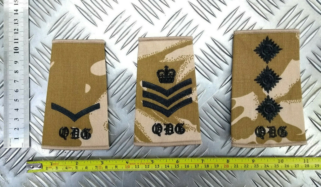Desert Camo Queen's Dragoon Guards QDG Rank Slides Genuine British Army - NEW