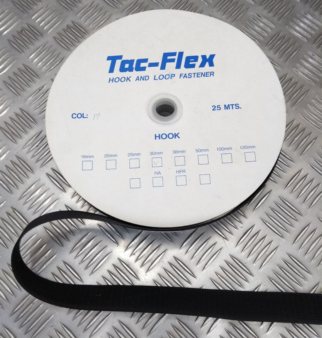 Tac-Flex Black 30mm wide Hook & Loop / Rip & Grip only Hook side 50cm length