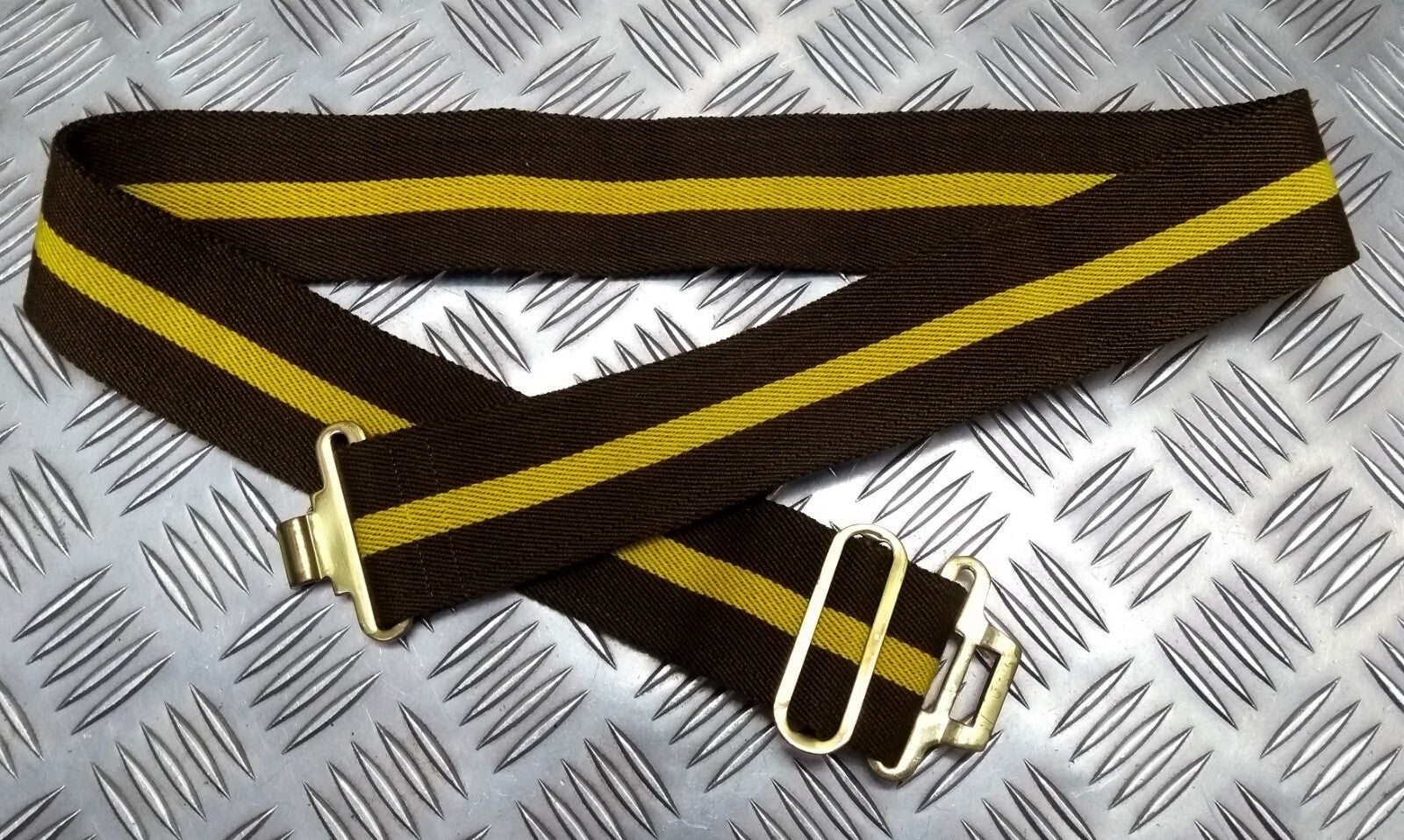 Stable Belt Unknown Pattern 37 Buckle Brow with Yellow Stripe 52mm Wide