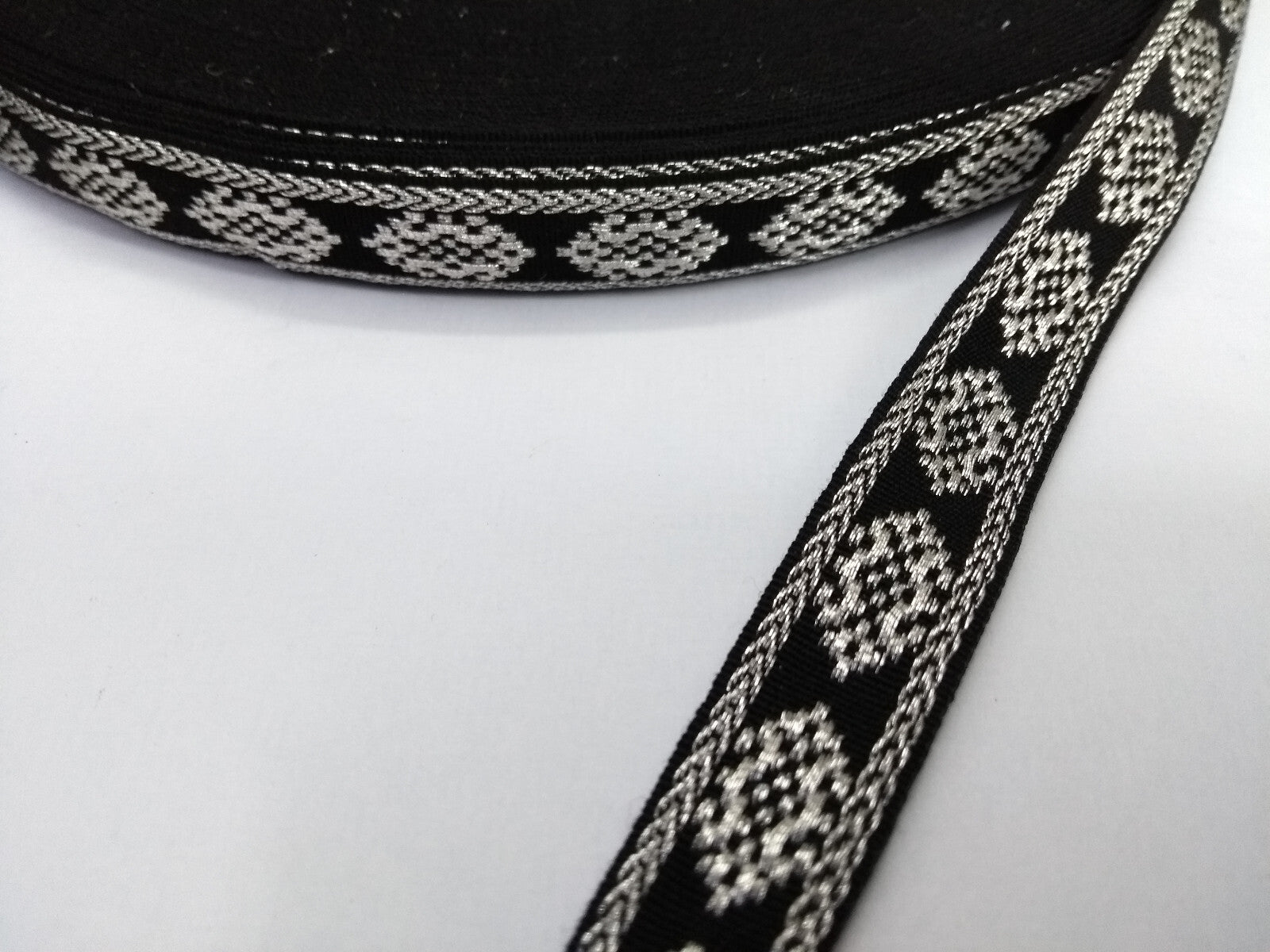 Blue or Black Cotton Lace with Silver Metalised Polyester Composite British Made