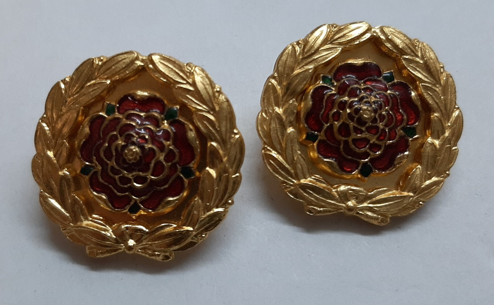 Vintage Royal Hampshire Regiment Officer's Gilt and Enamel Collar Badges X2