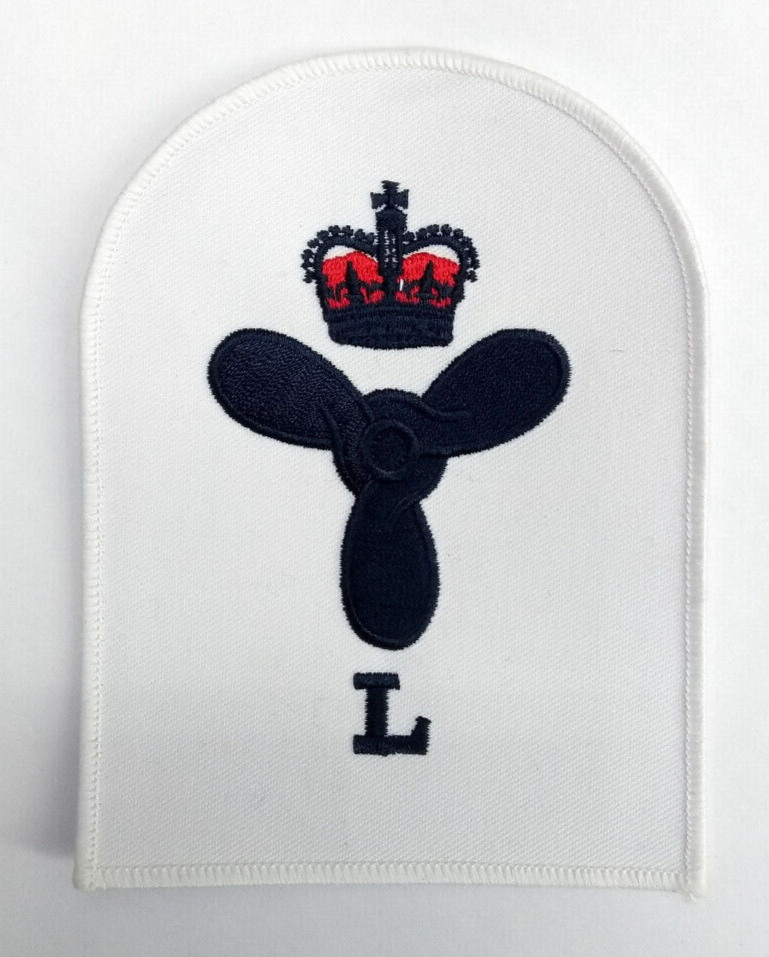 Engineering Mechanic L Qualification Patch British Royal Navy Blue on White