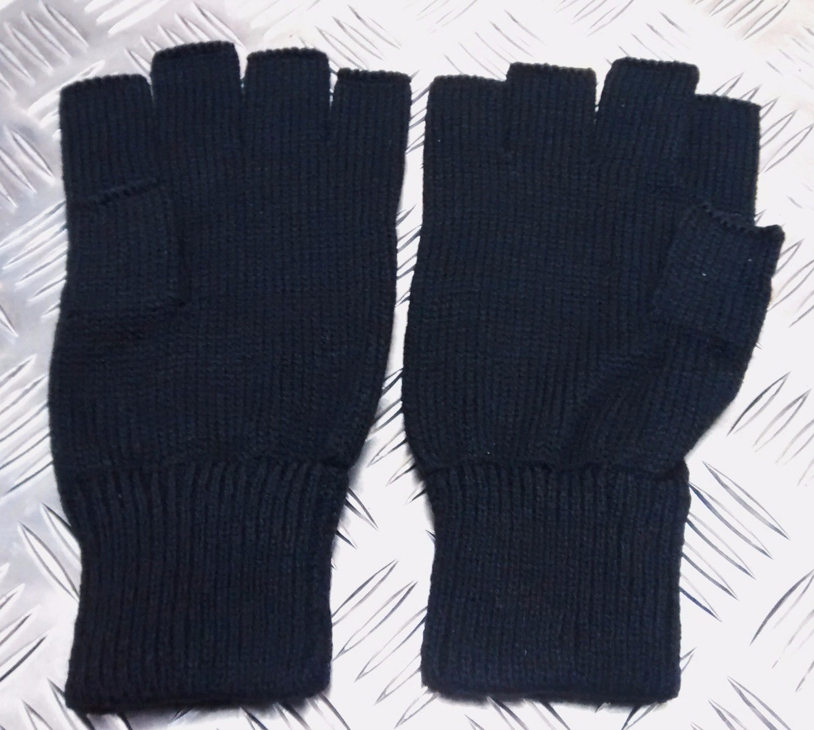 Quality Acrylic Black Fingerless Gloves / Mitts Knitted cuffs - Brand New