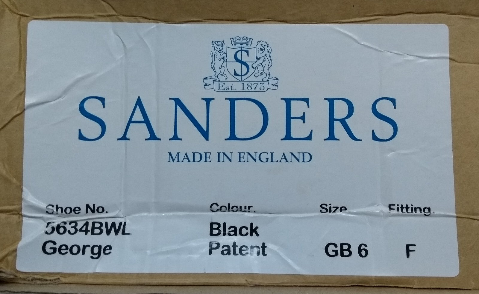 Sanders George Boots Officers Black Patent No Spur Box Housing Size 6