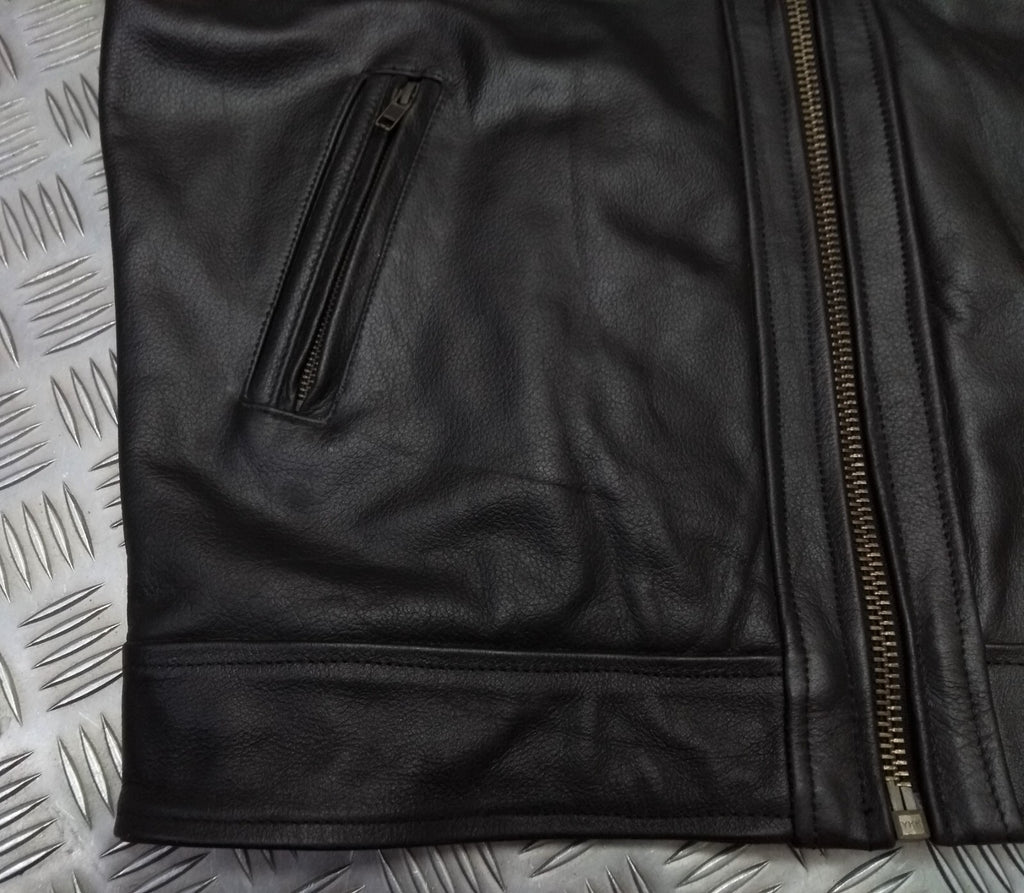 Leather Bomber Jacket Full Collar CWU Style Black Lined Casual Zip Front Coat