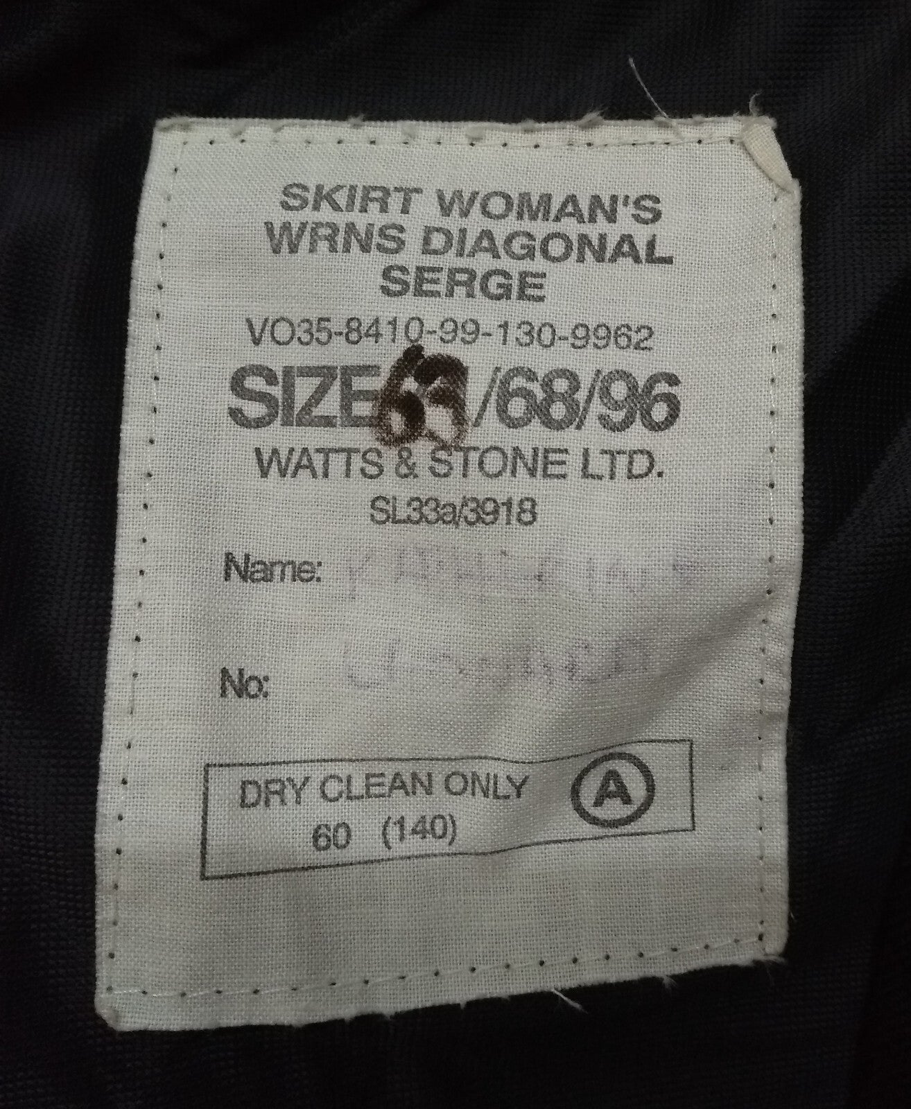 WRNS Skirt Diagonal Serge British Navy Dress Womans RN Naval Uniform Waist 68cms