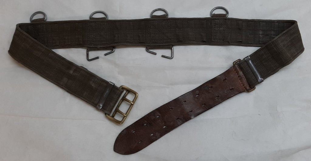 Vintage Belt Webbing Load Carry / Pistol Canvas / Leather WaistBelt Max 44"