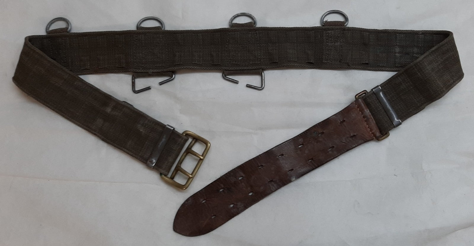 Vintage Belt Webbing Load Carry / Pistol Canvas / Leather WaistBelt Max 44"