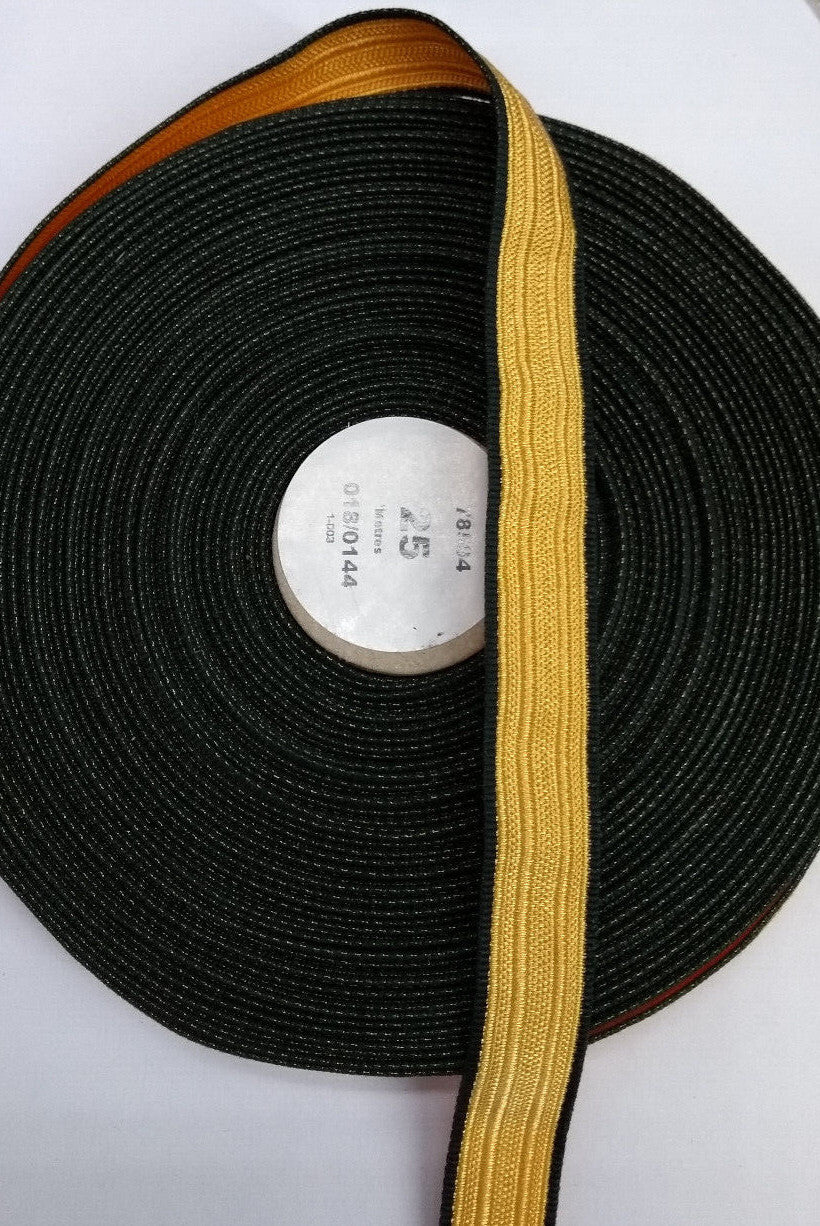 Gold Coloured Braid / Lace / Ribbon with Green Border 15mm Genuine British Made