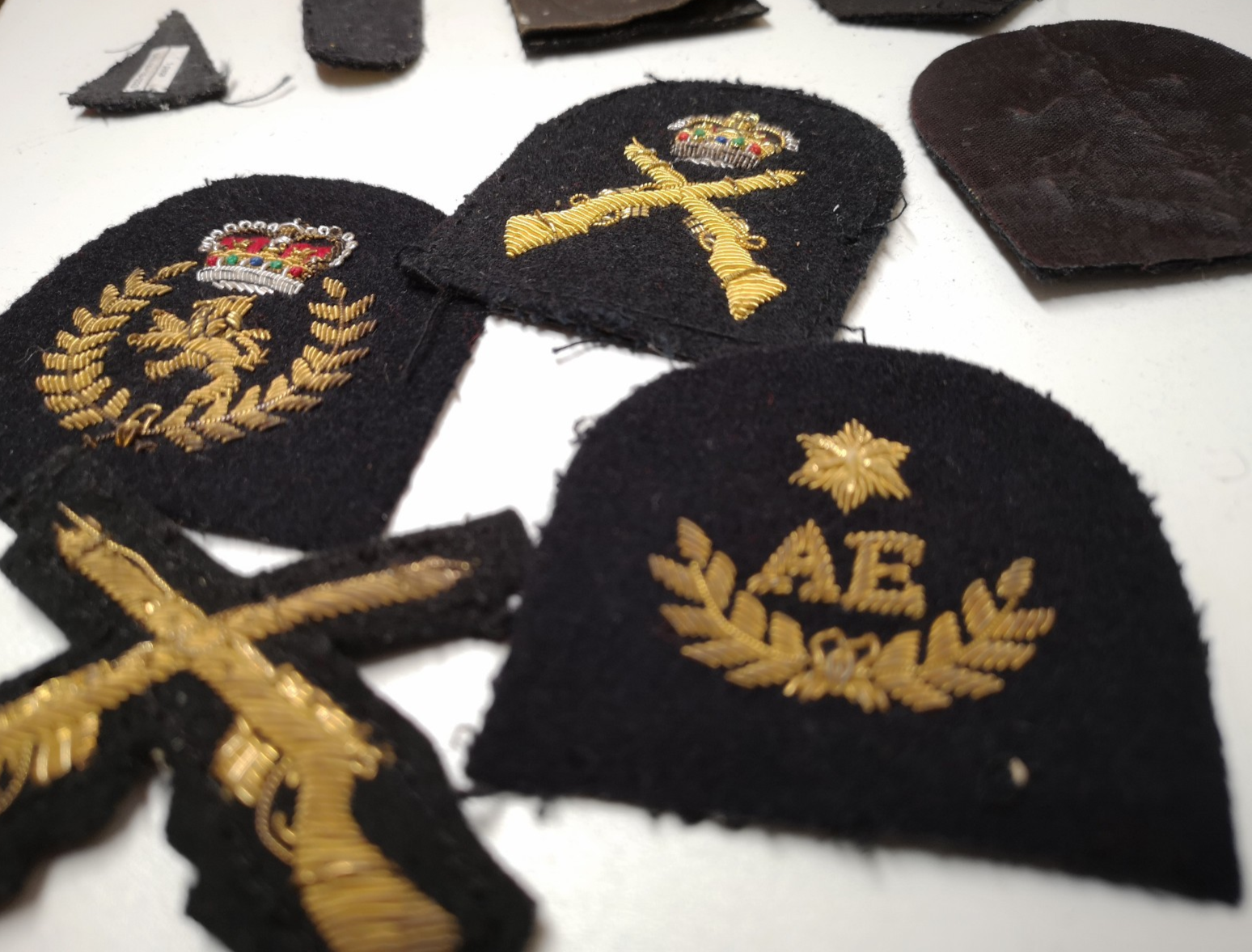 Various Wire Braided Army Navy Patches on Black Felt British set of 9