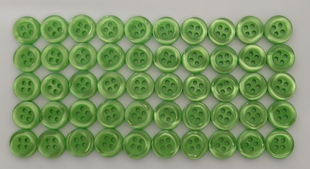 Buttons 50 Vintage 4 Hole Shirt / Shank Anchors Pearlesque Lime 11.3mm NOS