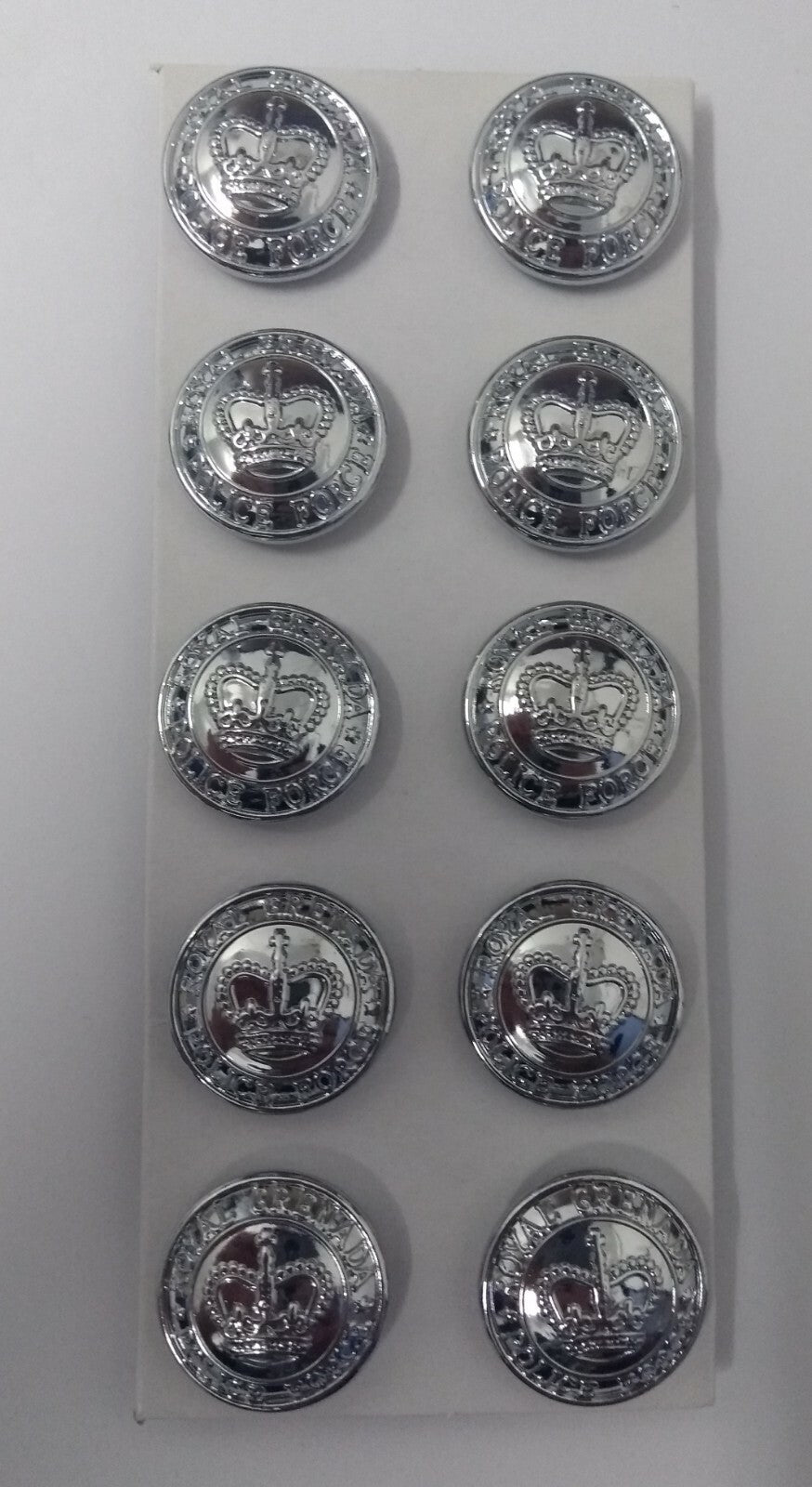 Genuine Royal Grenada Issue Crown Insignia Silver Ring Buttons 19mm x 10 NEW