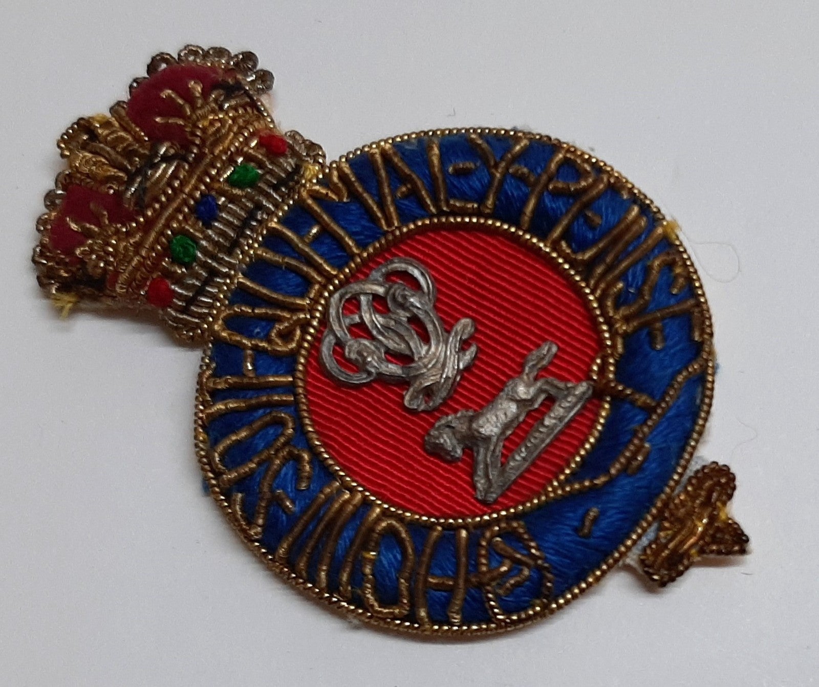Vintage Queen's Own Hussars Insignia Hand Embroidered British Army Cap Badge