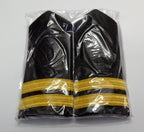 Naval Issue 2 Bar Gold Lace Officer Rank Shoulder Boards Leather Lace Backed