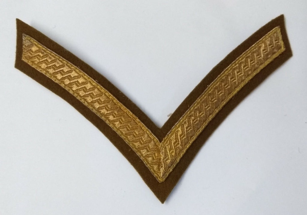 Genuine Vintage British Issue Gold Wire 1 Bar Chevron on Khaki
