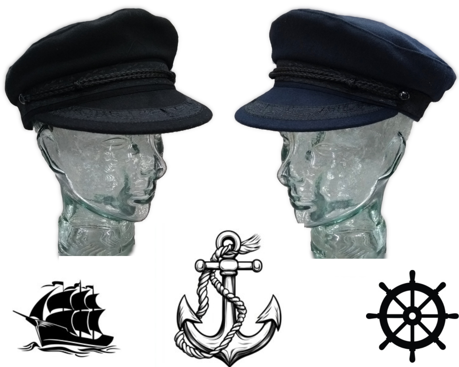 Maritime Sailor Cap, Naval Breton Type Greek Fisherman & Yachtsman Boating Hat