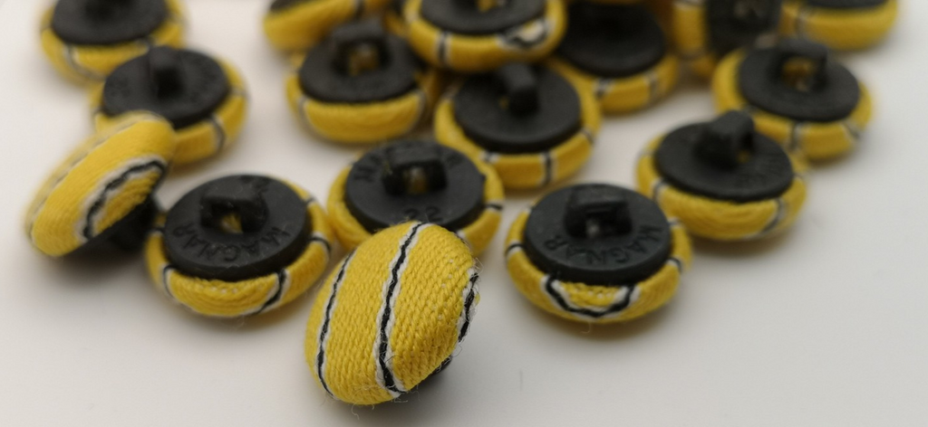 Fabric Covered Buttons Black & White Stripes on Yellow 22L x12