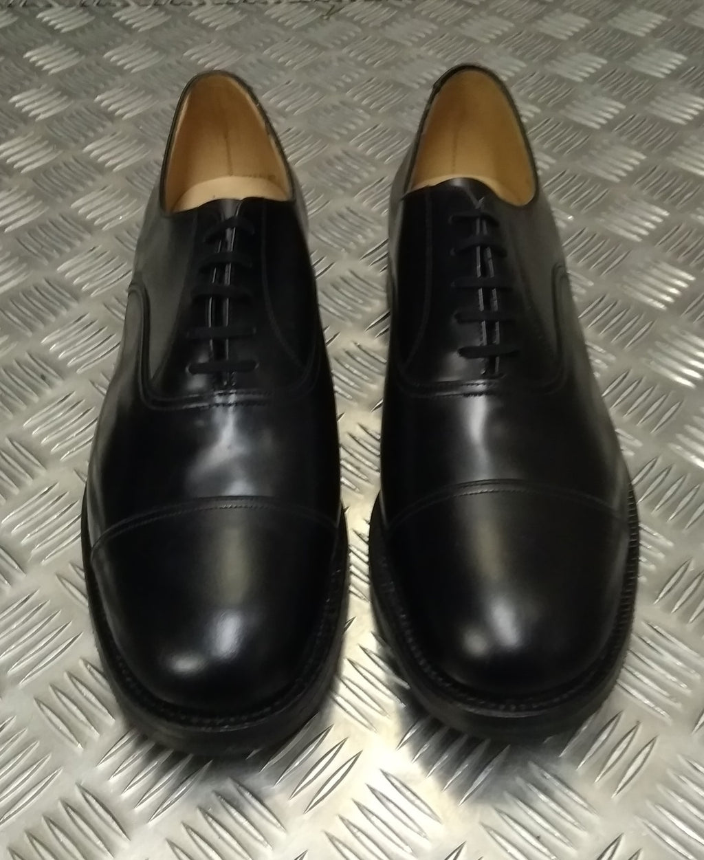 Genuine British Army Black Leather Mens PMS Service Shoes w Toe Caps Size 14M