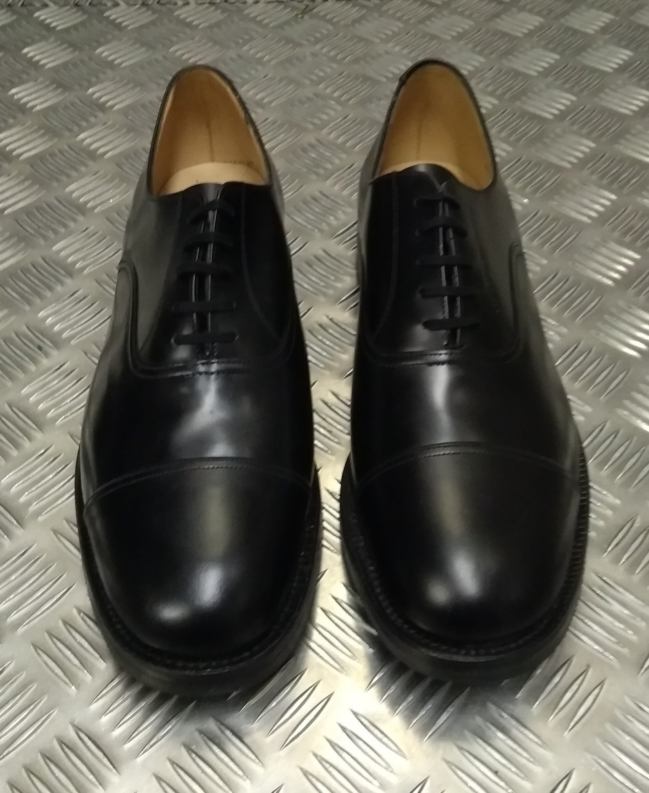 Genuine British Army Black Leather Mens PMS Service Shoes w Toe Caps Size 14M