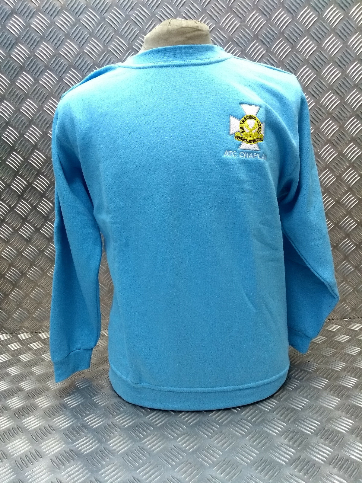 ATC Chaplain Jumper Sweatshirt Army Long Sleeve Light Blue with Badge Medium NEW