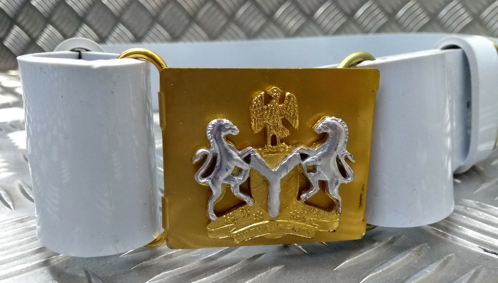 White PVC Belt Hi Sheen Nigerian Issue For Ceremonial & Parade Duties