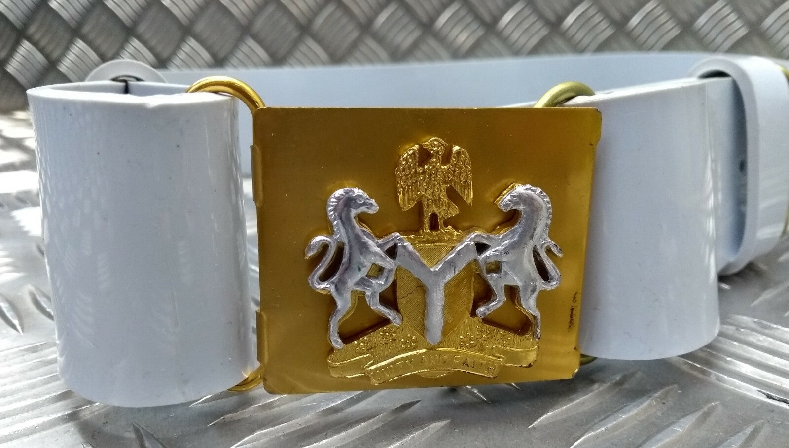 White PVC Belt Hi Sheen Nigerian Issue For Ceremonial & Parade Duties