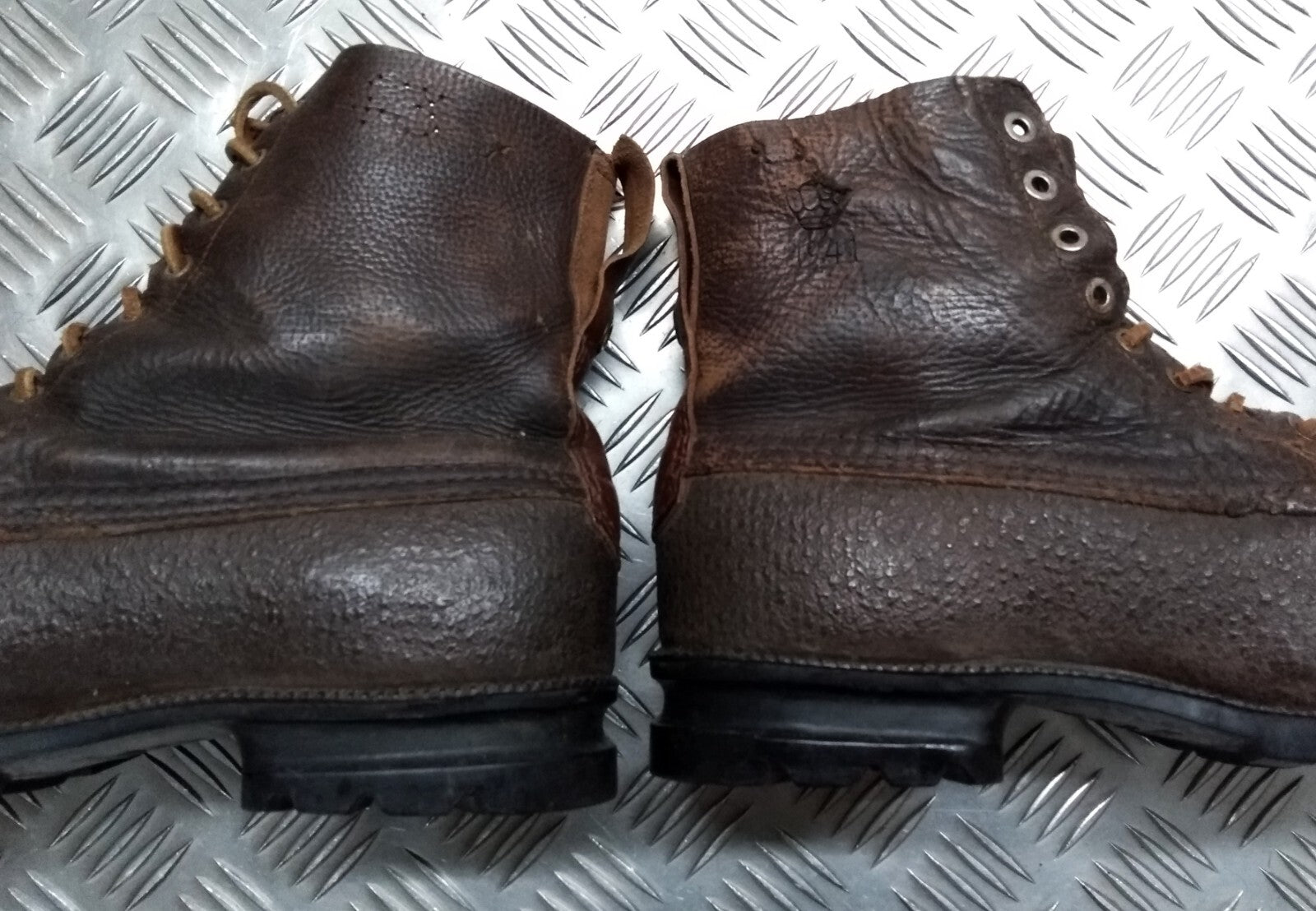 Vintage Brown Boots 1940s Pattern With 1960s Rubber Tread Sole 8 Eyelet Size 44