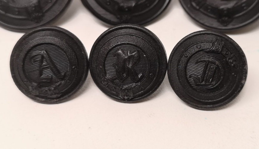 Black Livery / Civilian Buttons with Various Decorative Initial Letters set of 8