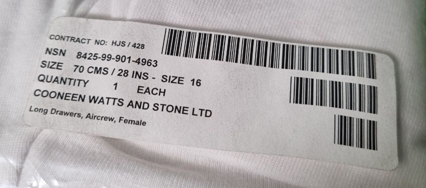 Long Johns / Drawers Aircrew White Cotton Female Genuine British All Sizes NEW