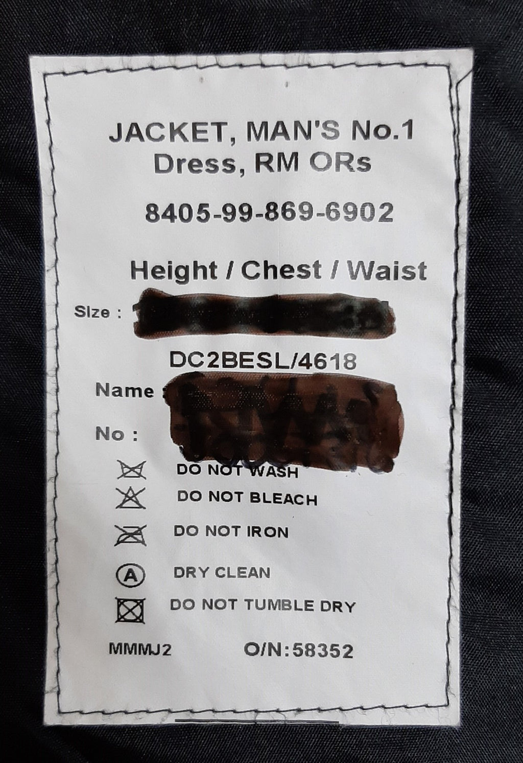 British Army RM No1 Jacket R.M ORs Dress Blue Jacket No Buttons or Badges British Pattern 20"