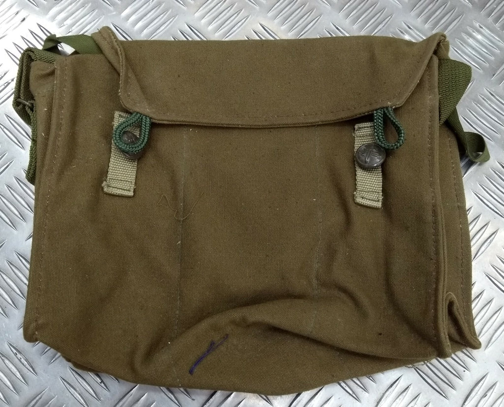 Khaki Canvas Gas Bag Vintage Haversack / Shoulder and Waist Straps 1980s Pattern