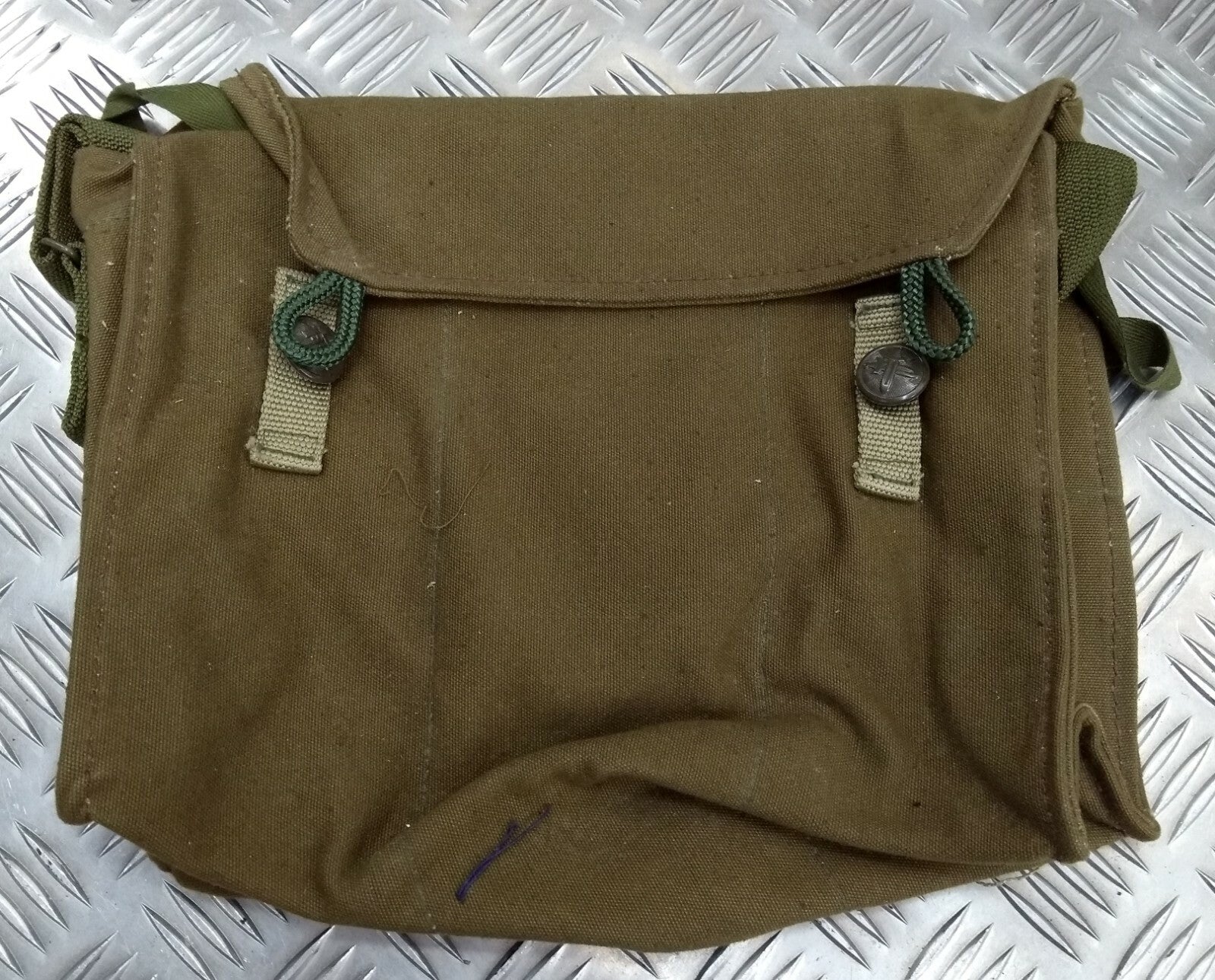Khaki Canvas Gas Bag Vintage Haversack / Shoulder and Waist Straps 1980s Pattern