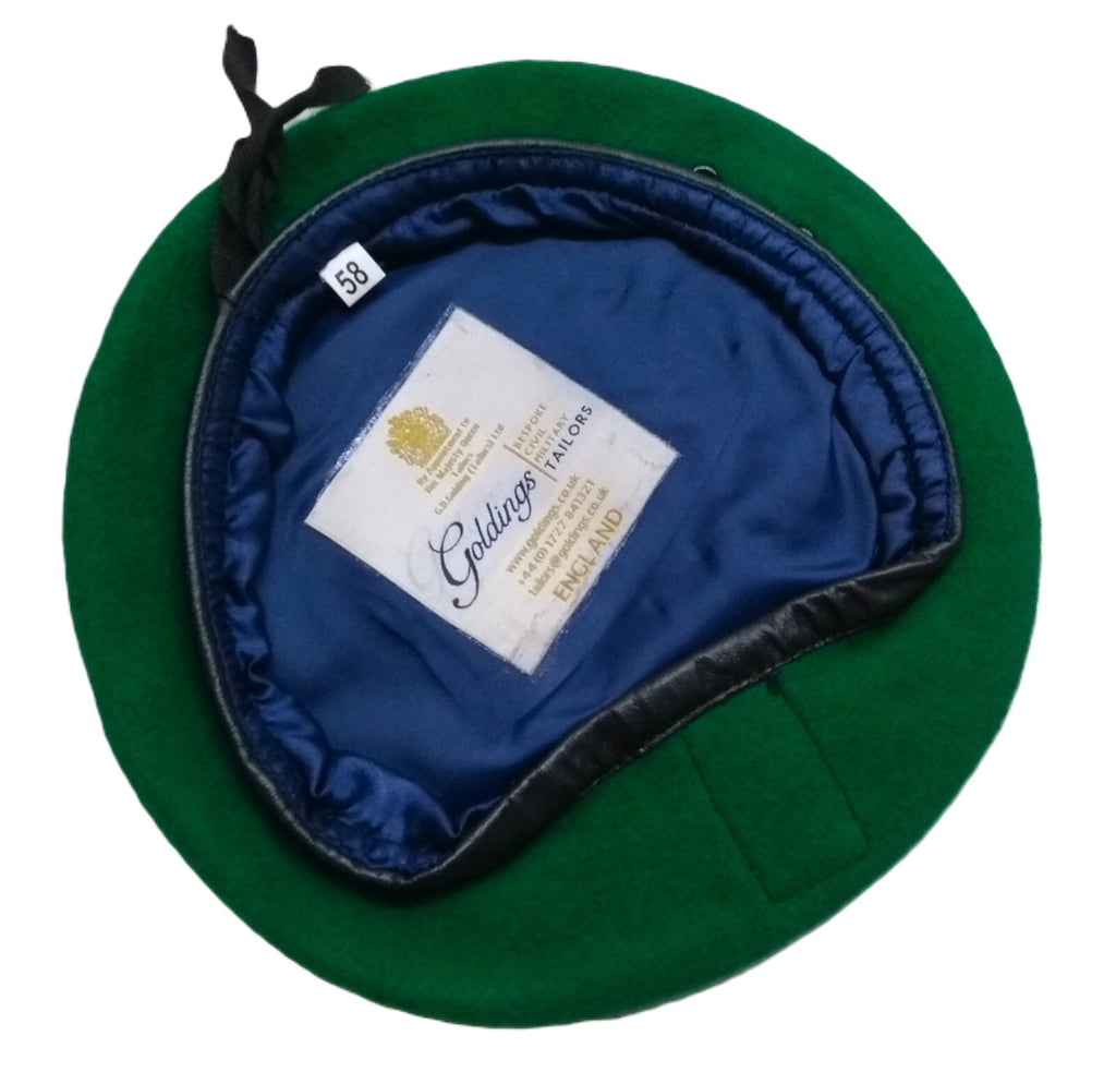 Mid Green Beret Goldings British Army Pattern Wool / Silky Lining & Leather Trim