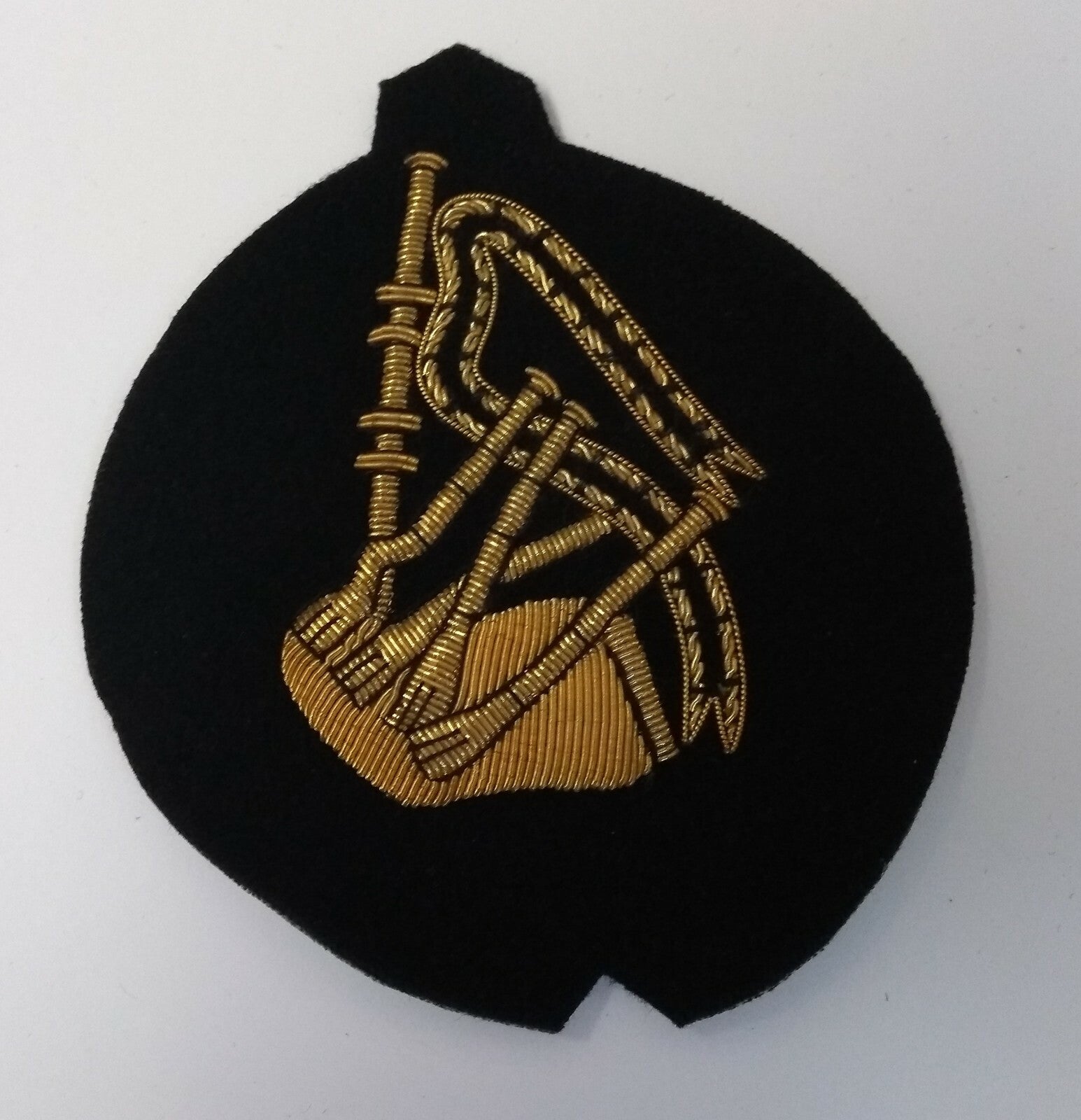 Genuine British Made Wire Embroidered Bagpipes Bandsman Large Badge