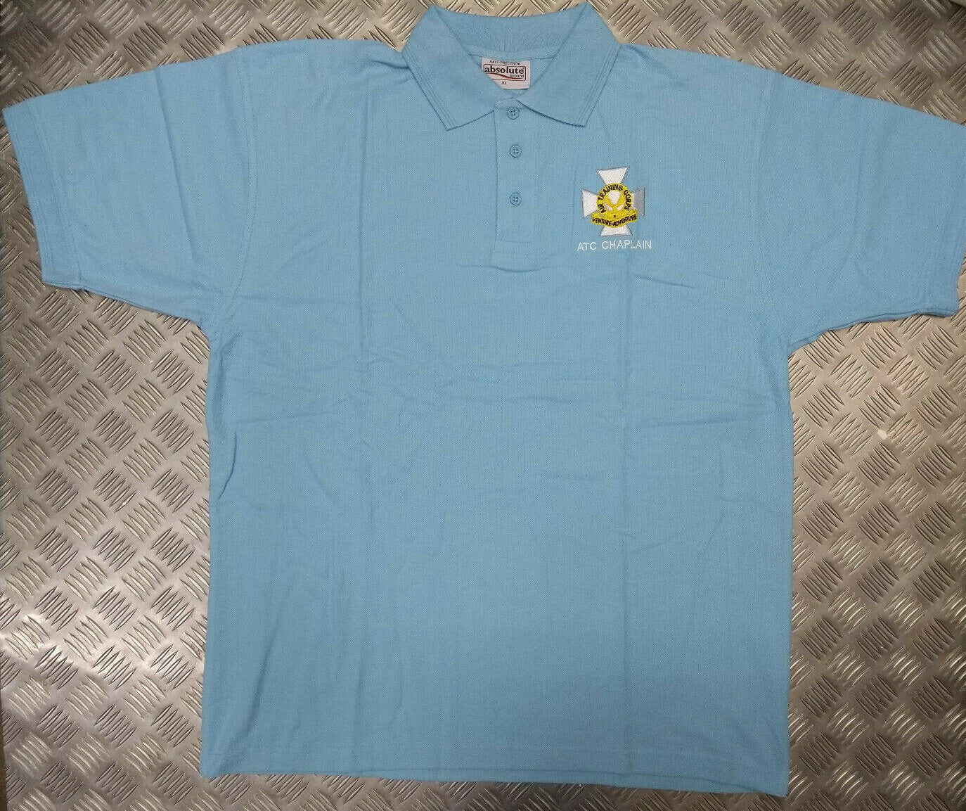 ATC Chaplain Polo Shirt Short Sleeve Light Blue with Badge British Army X-Large