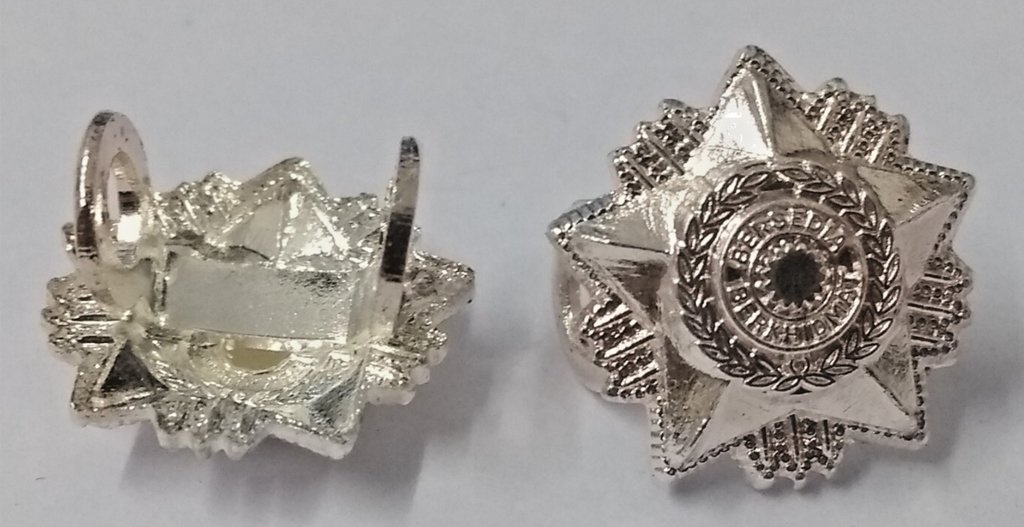 Bersedia Berkhidmat Pips For Officers Silver Coloured With Split Pin Fixings