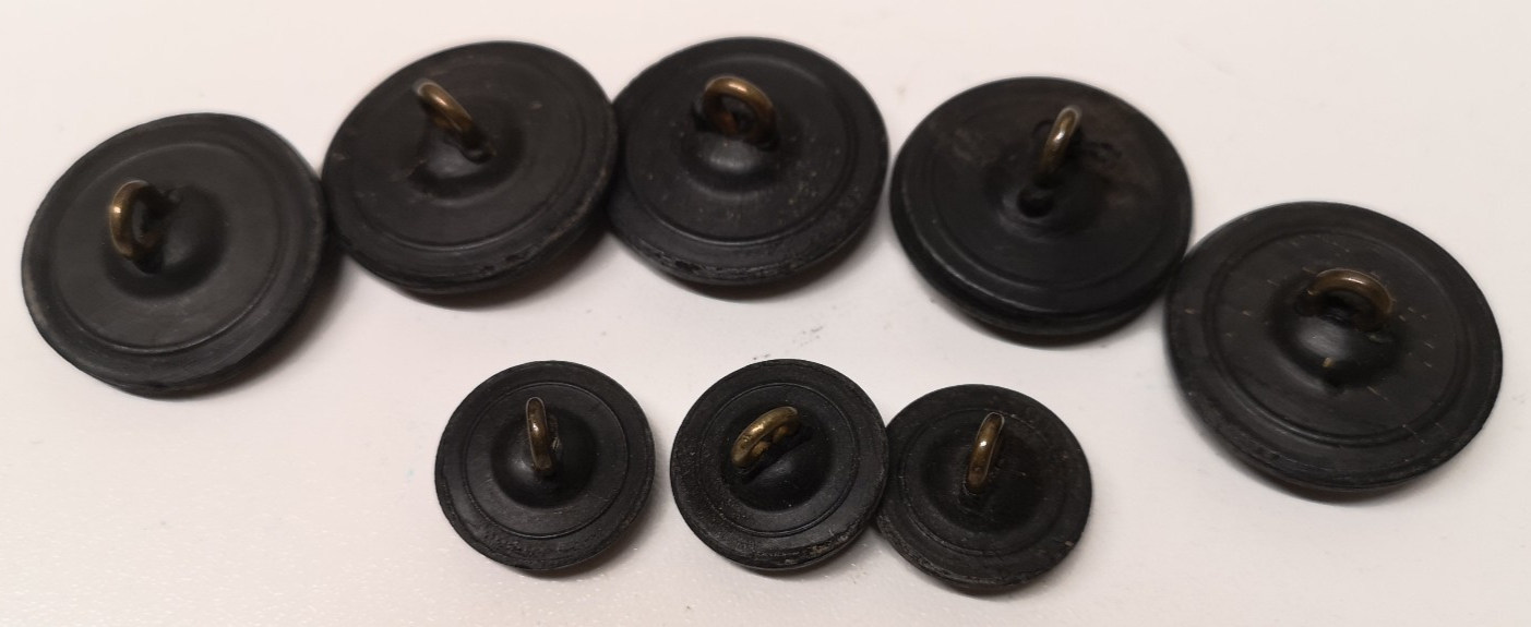 Black Livery / Civilian Buttons with Various Decorative Initial Letters set of 8