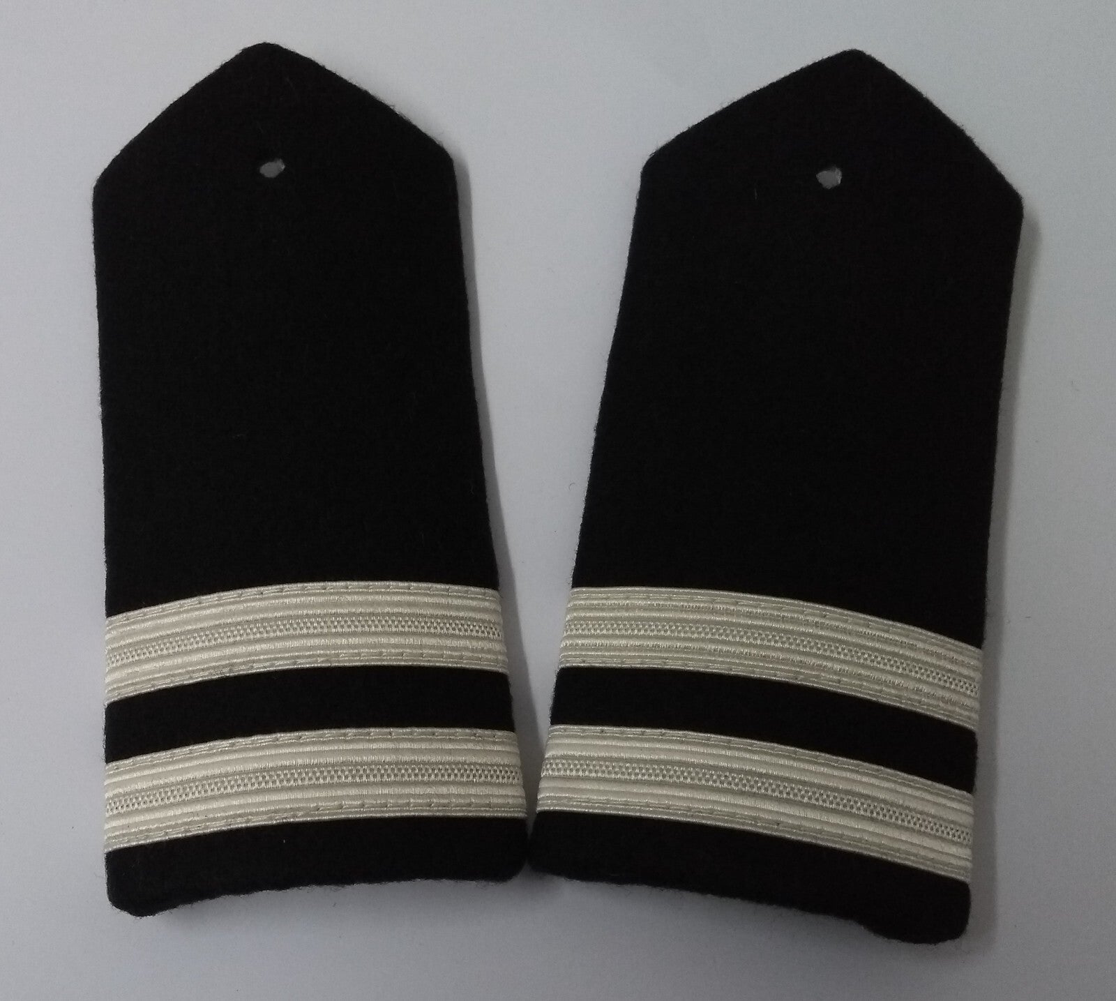 Naval Style 2 Bar Shoulder Boards Epaulette Black w Silver Stripes Fancy Dress