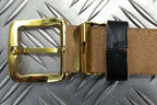 Black Leather 3cm Trouser Belt With Gilt Type Long Bar Buckle 34"