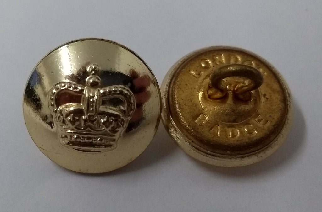Genuine Vintage British St Edwards Crown Metal Dress Buttons X2 ASBT186