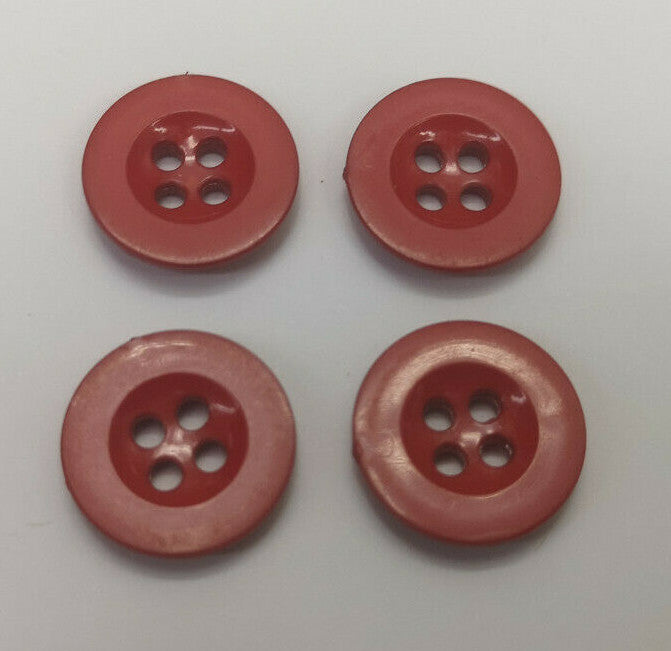Genuine Vintage Issue 4 Hole Plastic Buttons Red 27L 16.5mm