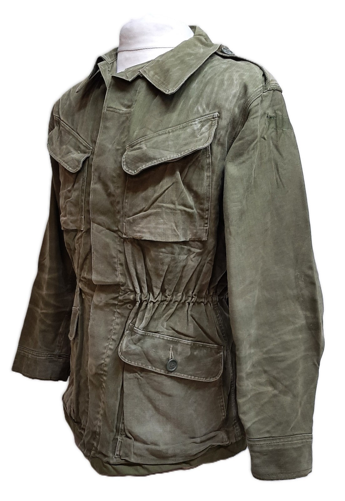 Vintage Combat Jacket Green Army HBT Herringbone Twill Type Pattern Heavy Wear