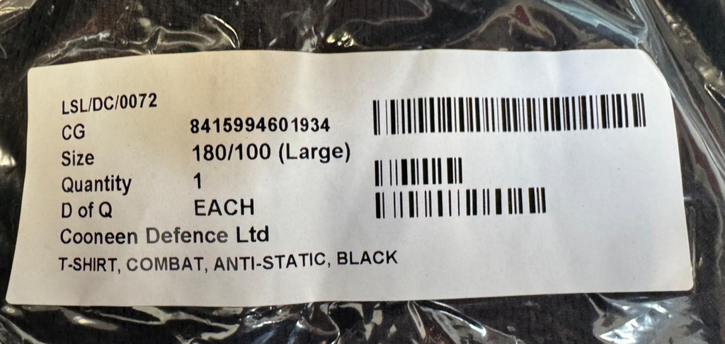 British Anti Static Self Wicking Black Mesh T-Shirt Genuine- NEW