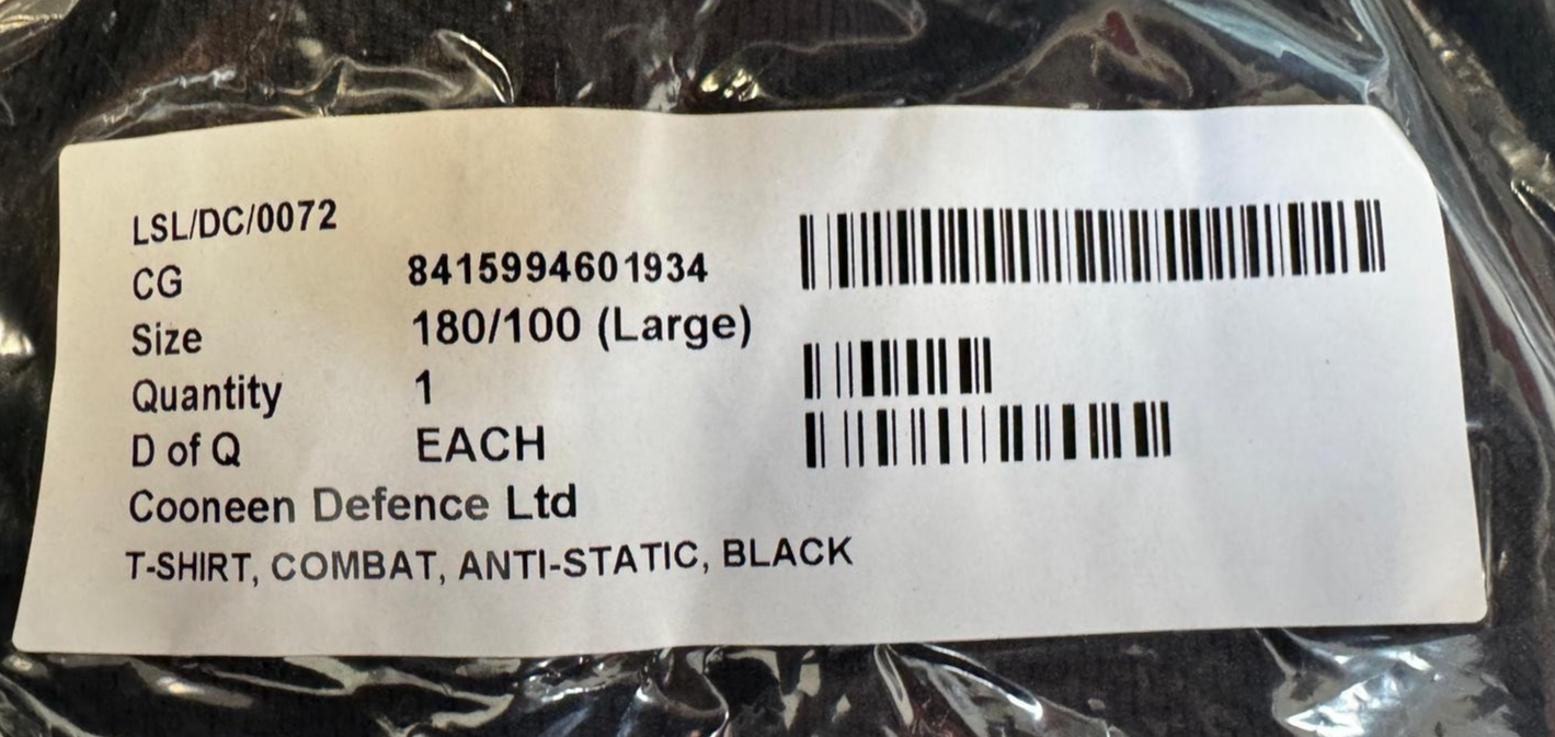 British Anti Static Self Wicking Black Mesh T-Shirt Genuine- NEW